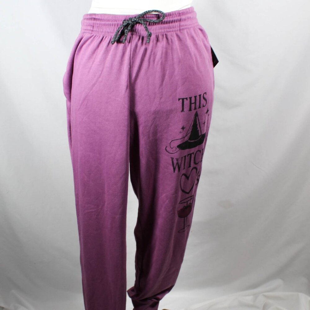 NWT Purple Witch Halloween Gothic Jogger Sweat Lounge PJ Pants Size Med